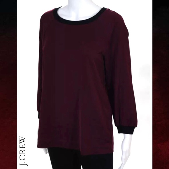 J CREW Chic Maroon/Blk Color Block LS Blouse - Picture 2 of 4